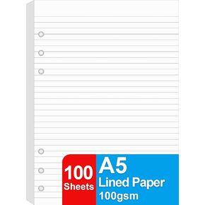 (3 Pack) A5 Lined Paper Refill, 300 Sheets/600 Pages Refill Paper for Large Leather Journal/Filofax Binders, 6 Holes Punched, 100gsm Ruled White Filler Paper, 5.8'' x 8.2''