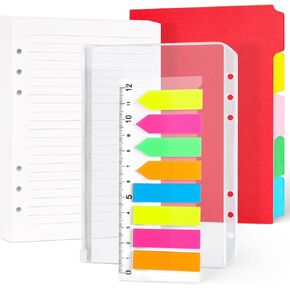 HIBOX 100 قطعة من ورق إعادة التعبئة A5، 200 صفحة مبطنة 6 فتحات ورق أوراق فضفاضة 160 قطعة علامات تبويب مؤشرة مع مسطرة 2 قطعة جيوب PVC 5 قطع فواصل للمكتب المدرسي in Kuwait