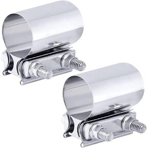 2PCS Exhaust Clamp, Butt Joint Exhaust Pipe Muffler Band Clamp Sleeve Coupler, Stainless Steel Exhaust Clamp, Used for Exhaust Pipes, Mufflers and Catalytic Converters (2.5inch)