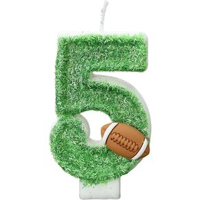 Football Birthday Candle 1st Football Cake Topper Decor One Year Candles 3D Green Glitter Number 1 for Cupcake Topper Decorations Birthday Party Kids Adults Numeral Anniversary Celebrations Supplies