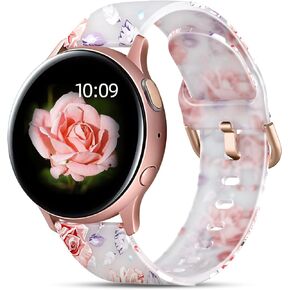 GEAK متوافق مع Samsung Galaxy Watch Bands 7 6 5 4 FE/Galaxy Watch 7 6 5 4 Bands 40mm 44mm, 20mm Silicone Band for Galaxy Watch 5 pro/Watch 4 6 Classic 42mm 46mm 43mm 47mm Women Pink Flower in Kuwait