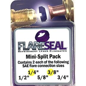FlareSeal® Model MSP-0406 Leak Free SAE Flare Connections - Refrigerant Leaks Refrigeration, HVAC, Ductless, Schrader Valve or Mini Split Applications (1/4", Mini Split Pack - (2) 1/4" and (2) 3/8")