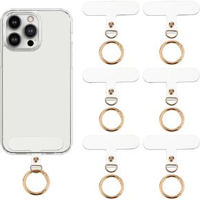 simarro 6Pcs Phone Lanyard Patch Pad with 6 Metal Spring Rings, Universal Phone Tether Tab Phone Strap Connector Multifunctional Mobile Phone Lanyard Patch for Most Cell Phones Cases(Gold)