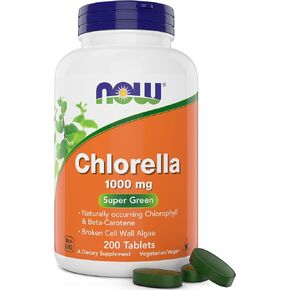 Now Chlorella 1000mg Tablets - 200 Count (Pack of 2) - Natural Occurring Chlorophyll, Beta-Carotene - Non-GMO, Vegan - Green Super Food Supplement for Women and Men
