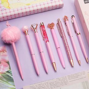 WEMATE 8Pcs Ballpoint Pens Set Metal Crystal Diamond Pen Glitter Pen for Journaling Purple Pens Bling in Black & Blue Ink Pretty Cute Pens Fancy Pens Gifts for Women Wedding School Office Desk(Purple)