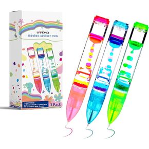 Liquid Timer Pen - Retractable Ballpoint Pen with Colorful Moving Bubbles & Droplets - Relaxing Calming Fidget Sensory Writing Toy for Kids & Adults- 3-Pack (Red, Green, Blue)