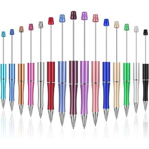 Joyberg 15 PCS Beadable Pens, Beadable Pens Bulk Colored Plastic, Black Ink Beaded Pens Creative Diy Pen, Bend Pens for Make Gifts for Children and Students, Office School Supplies