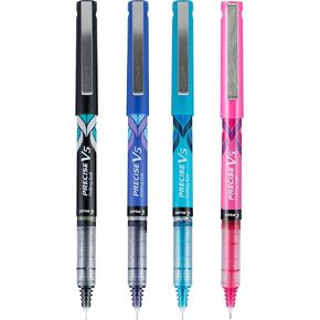 Pilot, Precise V5 Deco Collection, Capped Liquid Ink Rolling Ball Pens, Extra Fine Point 0.5 mm, Black/Blue/Turquoise/Pink, Pack of 4
