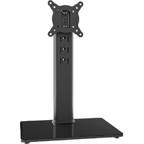 Universal Swivel TV Stand/Base Table Top TV Stand for 13 to 32 inch TVs with 100 Degree Swivel, 4 Level Height Adjustable, Heavy Duty Tempered Glass Base, Holds up to 77lbs, HT07B-001
