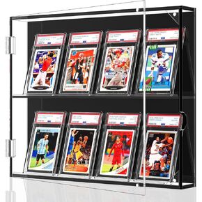 NIUBEE Acrylic Baseball Card Display Case, 8 Graded Card Display Frame Wall Mount with UV Protection Clear View, Sports Card Display Case with Magnetic Door for Football Basketball Hockey, Horizontal