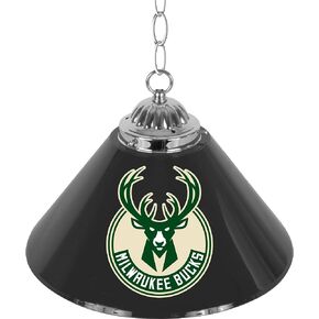 Trademark Global Pendant Light - Milwaukee Bucks Logo 14-Inch Single Hanging Lamp with Pull Chain for Bar, Garage, or Man Cave Accessories