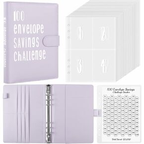 SKYDUE 100 Envelopes Money Saving Challenge Binder, Savings Challenges Book with Envelopes & Reusable Tracker, 100 Day Money Saving Binder Kit to Save 5050, A5 Pink