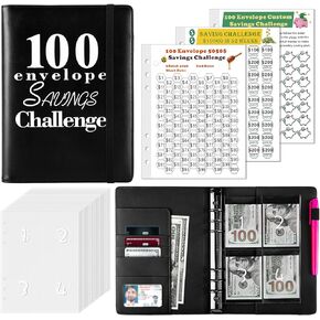 100 Envelopes Money Saving Challenge Binder, Envelope Savings Challenge Book, Easy and Fun to Save $5,050, 10,000 & Customized Amounts, A5 Money Saving Planner Budget Binder with Cash Envelopes & Pen