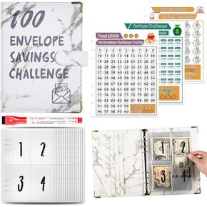 Gorsbark 100 Envelopes Saving Challenge, Money Savings Challenge Book with 100 Envelopes for Savings Challenges, Money Saving Binder to Save $5050, Golden Black