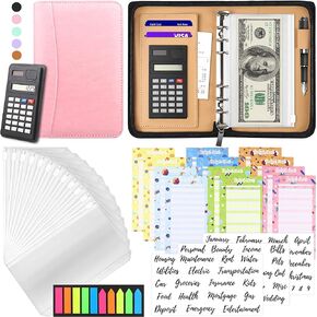 Budget Binder with Zipper Envelopes, Cash Envelopes for Budgeting, A6 PU Leather Budget Planner 2024 with Cash Envelopes Calculator, Bill Money Organizer for Cash Saving Budget System Wallet