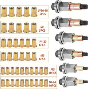 Hand Rivet Nut Tool,Hand Blind Riveter,6 Mandrels+42pcs Nuts,Easy Use Kit Durable Riveter Nutsert Tool Manual Riveter Rivnut Tool M5 M6 M8 10-24 1/4-20 5/16-18