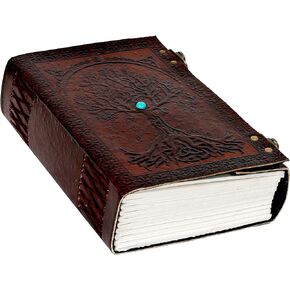 cuero C 600 Pages Leather Sun and Moon Embossed with Beautiful Blue Stone Journal Diary Notebook, Planner, Organizer, Sketchbook, Blank Book Journal (Tree of Life)
