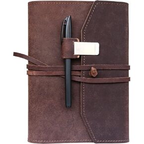 Refillable Leather Journal Writing Notebook - Lay Flat Notebook, Handmade Leather Bound Diary for Men & Women, Gift for Travel Diary, Creative Writing & Art Sketchbook to Write in, Large 6"x8", Dark Brown