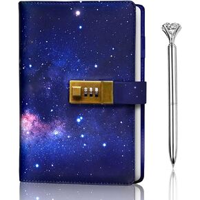 Galaxy Diary with Lock, Journal with Lock bundled with Pen, Locking Journal with PU Leather, Notebook with Lock A5 size, Locked Journal, Journals with locks, Journal Lock