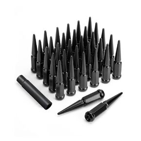M14X1.5 Spike Lug Nuts Replacement for Chevy Silverado Suburban, GMC Sierra Yukon, Ford F250 F350, RAM 2500 3500, 32PC Chrome Conical Bulge Seat 14×1.5 Lug Nuts with Socket Key for Aftermarket Wheels