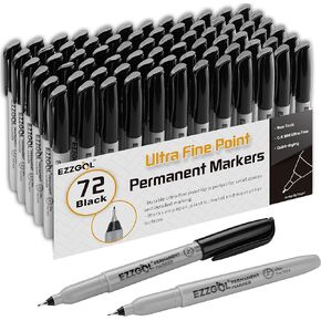 Ultra Fine Permanent Marker, 72 Pack Ultra Fine Point Black Permanent Marker set, Works on Plastic,Wood,Stone,Metal and Glass for Doodling, Marking