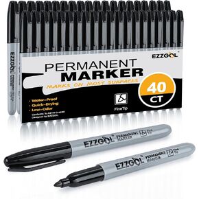 Black Permanent Markers Bulk, 40 Packs Fine Tip Permanent Markers, Waterproof Markers, Premium Smear Proof Pens, Quick Drying, Office Supplies for School, Office, Home