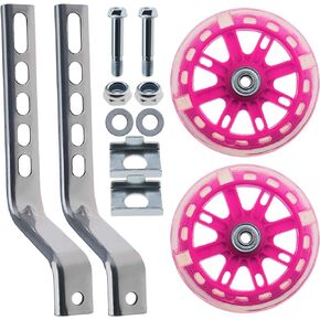 SING F LTD 1 Pair Pink LED Kids Bike Stabilisers Bicycle Training Wheels Heavy Duty Adjustable Bike Stabilizers Fit For 12 Inches Bike For Assisting Balance Included Components