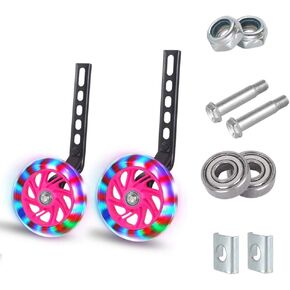 QKTYB 1 Pair Bike Training Wheels Flash Mute Kids' Bicycle Training Wheels Children Bike Stabilizers Support Wheels Universal Bike Training Wheels for Kids Bike 12 14 16 18 20 Inch (Pink) in Kuwait