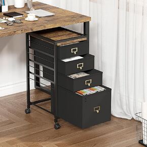 GAOMON File Cabinet, Filing Cabinet with 3 Drawer, Mobile File Cabinet Fits Letter Size or A4, Fabric Vertical File Cabinet on Wheels, Home Office Small Under Desk Storage Cabinet, Black