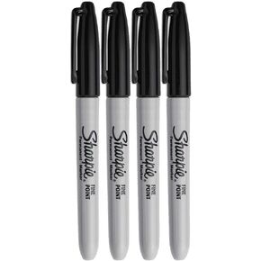 Sharpie Permanent Markers, Fine Point, Black Ink (4-Pack)