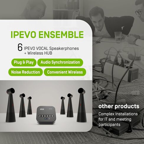 IPEVO Quartet Wireless Pairing 4 Conference Speakers/Microphones Vocal, 360° Voice Pickup, Two-WayAI Noise Reduction, USB or Bluetooth or Line in/Out Connected Modes, for 9-12 People in Saudi Arabia