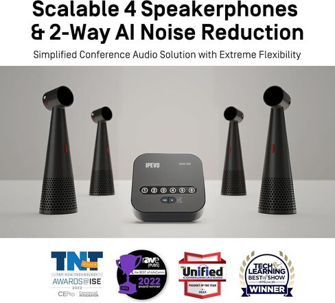 IPEVO Quartet Wireless Pairing 4 Conference Speakers/Microphones Vocal, 360° Voice Pickup, Two-WayAI Noise Reduction, USB or Bluetooth or Line in/Out Connected Modes, for 9-12 People in Saudi Arabia