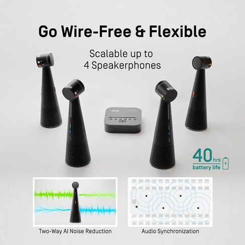 IPEVO Quartet Wireless Pairing 4 Conference Speakers/Microphones Vocal, 360° Voice Pickup, Two-WayAI Noise Reduction, USB or Bluetooth or Line in/Out Connected Modes, for 9-12 People in Saudi Arabia