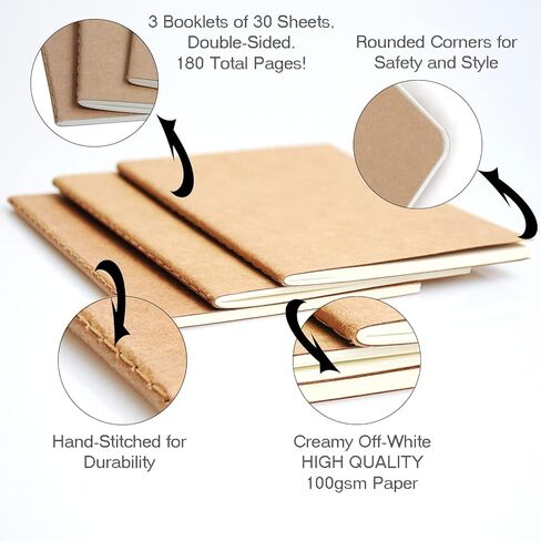 Wanderings® Traveler's Notebook Inserts - 8.25 x 4.25 Inch (21cm x 11cm) - Blank Paper - Set of 3 Notebook Journal Refills for Leather Travel Journals, Diary and Planners in Saudi Arabia