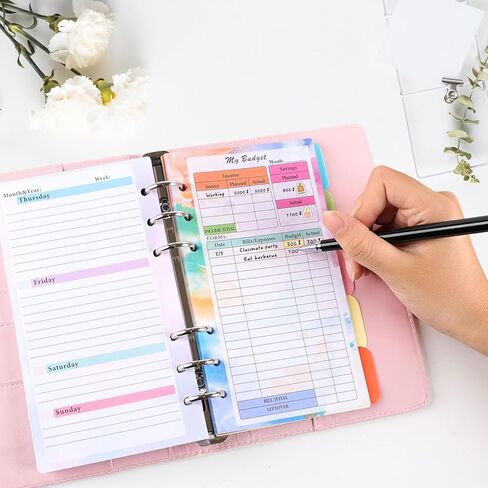 إعادة تعبئة مخطط الميزانية A6، إدراج مخطط الميزانية الأسبوعية الشهرية، 82 ورقة، 6 فتحات، نماذج ميزانية النفقات الملونة، عبوات مخطط الميزانية in Kuwait