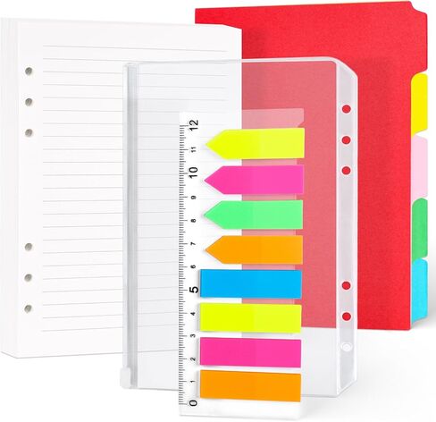 HIBOX 100 قطعة من ورق إعادة التعبئة A5، 200 صفحة مبطنة 6 فتحات ورق أوراق فضفاضة 160 قطعة علامات تبويب مؤشرة مع مسطرة 2 قطعة جيوب PVC 5 قطع فواصل للمكتب المدرسي in Kuwait