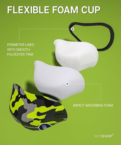 كأس بيسبول RAYSHARP للأولاد الشباب - عبوتين من كأس رياضي ناعم للأطفال للأعمار من 7 إلى 12 عامًا للأولاد البيسبول وكرة القدم لاكروس والملاكمة MMA باللون الأخضر المموه in Kuwait