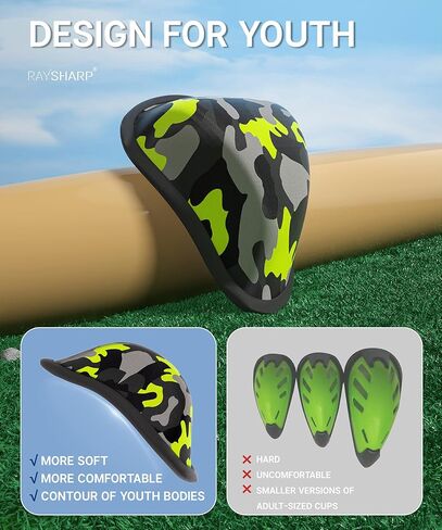 كأس بيسبول RAYSHARP للأولاد الشباب - عبوتين من كأس رياضي ناعم للأطفال للأعمار من 7 إلى 12 عامًا للأولاد البيسبول وكرة القدم لاكروس والملاكمة MMA باللون الأخضر المموه in Kuwait
