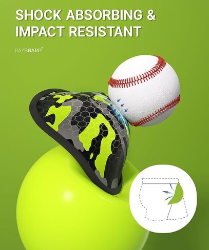 كأس بيسبول RAYSHARP للأولاد الشباب - عبوتين من كأس رياضي ناعم للأطفال للأعمار من 7 إلى 12 عامًا للأولاد البيسبول وكرة القدم لاكروس والملاكمة MMA باللون الأخضر المموه in Kuwait