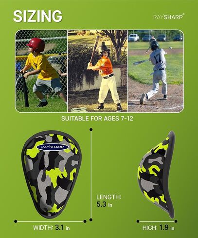 كأس بيسبول RAYSHARP للأولاد الشباب - عبوتين من كأس رياضي ناعم للأطفال للأعمار من 7 إلى 12 عامًا للأولاد البيسبول وكرة القدم لاكروس والملاكمة MMA باللون الأخضر المموه in Kuwait