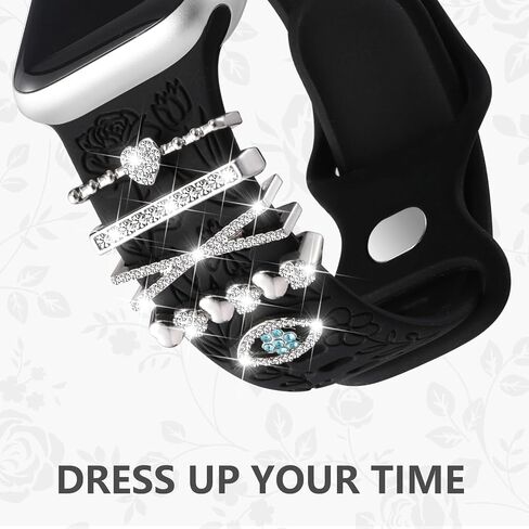 DaQin Flower Engraved Band Compatible with Apple Watch Bands for Women 40mm 38mm 41mm 42mm, Soft Silicone Strap With Dressy Decorative Apple Watch Charms for iWatch Series 11 10 9 8 7 6 5 4 3 2 1 SE in Kuwait