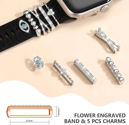 DaQin Flower Engraved Band Compatible with Apple Watch Bands for Women 40mm 38mm 41mm 42mm, Soft Silicone Strap With Dressy Decorative Apple Watch Charms for iWatch Series 11 10 9 8 7 6 5 4 3 2 1 SE in Kuwait