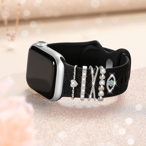 DaQin Flower Engraved Band Compatible with Apple Watch Bands for Women 40mm 38mm 41mm 42mm, Soft Silicone Strap With Dressy Decorative Apple Watch Charms for iWatch Series 11 10 9 8 7 6 5 4 3 2 1 SE in Kuwait