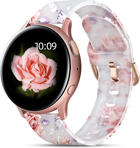 GEAK متوافق مع Samsung Galaxy Watch Bands 7 6 5 4 FE/Galaxy Watch 7 6 5 4 Bands 40mm 44mm, 20mm Silicone Band for Galaxy Watch 5 pro/Watch 4 6 Classic 42mm 46mm 43mm 47mm Women Pink Flower in Kuwait