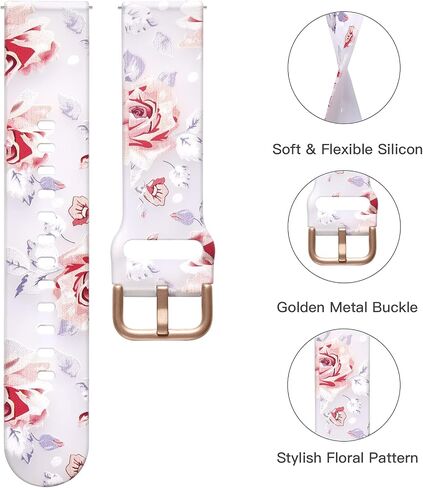 GEAK متوافق مع Samsung Galaxy Watch Bands 7 6 5 4 FE/Galaxy Watch 7 6 5 4 Bands 40mm 44mm, 20mm Silicone Band for Galaxy Watch 5 pro/Watch 4 6 Classic 42mm 46mm 43mm 47mm Women Pink Flower in Kuwait