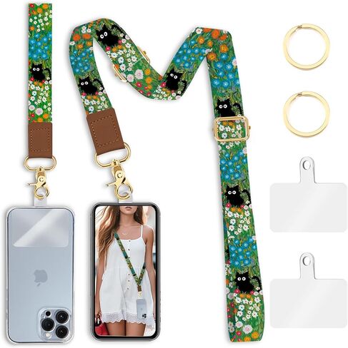 Phone Lanyard Crossbody Strap, Cat Bookshelf Cell Phone Lanyards for Around the Neck Wristlet Shoulder, Funny Skull Gothic Wrist Strap Adjustable Witchy iPhone Accessories Travel Essentials in Saudi Arabia