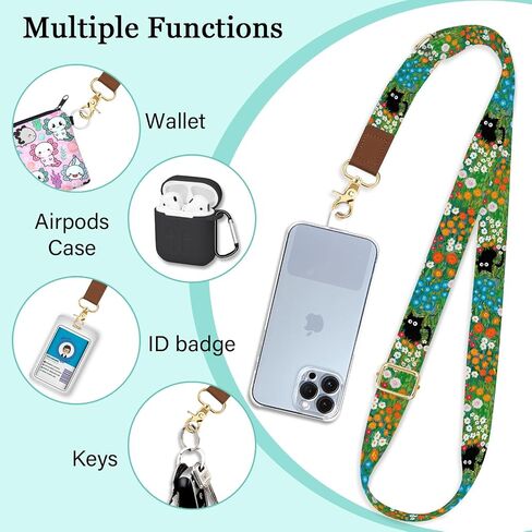 Phone Lanyard Crossbody Strap, Cat Bookshelf Cell Phone Lanyards for Around the Neck Wristlet Shoulder, Funny Skull Gothic Wrist Strap Adjustable Witchy iPhone Accessories Travel Essentials in Saudi Arabia