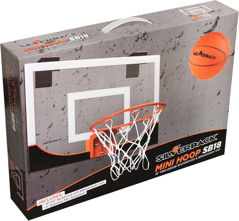 مجموعة طوق كرة السلة الصغيرة Silverback مقاس 18 بوصة فوق الباب مع لوحة خلفية مقاومة للكسر مثالية للمنزل أو المكتب in Kuwait
