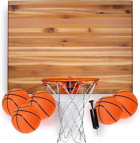 Cali Kiwi Pros Mini Basketball Hoop & Ball Set for Indoors. Wall Mount, Made in The USA in Red Cedar. Includes 9" Hoop, Net & 5 Mini Basketballs and Pump (Natural Inlaid) in Kuwait