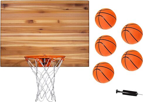 Cali Kiwi Pros Mini Basketball Hoop & Ball Set for Indoors. Wall Mount, Made in The USA in Red Cedar. Includes 9" Hoop, Net & 5 Mini Basketballs and Pump (Natural Inlaid) in Kuwait
